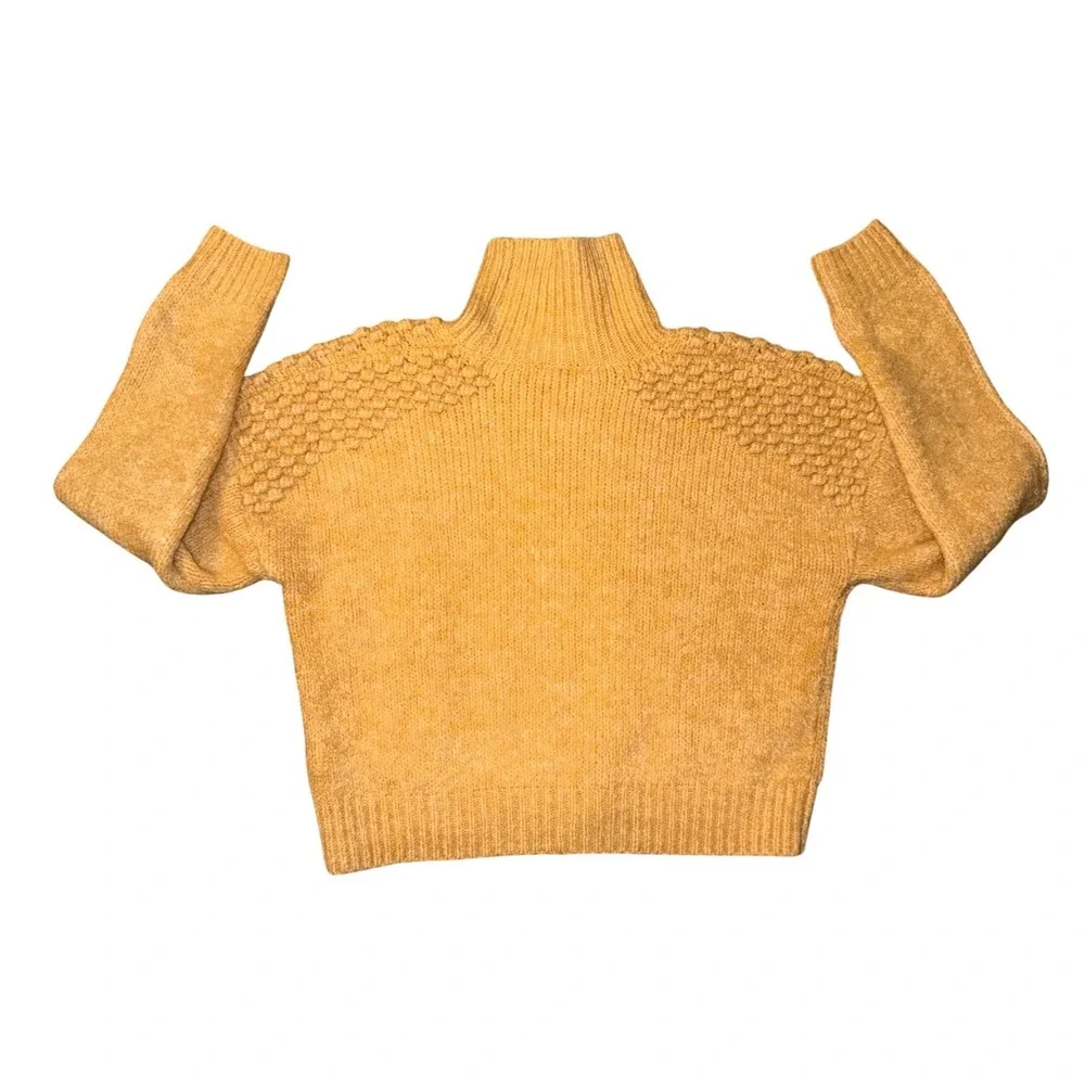 Free‎ People Sweater Womens Small Yellow Popcorn Knit Mock Neck OB1508649